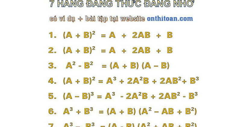 7 hằng đẳng thức đáng nhớ